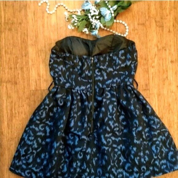 FOREVER 21 Womens Dress Small Brush Stroke Blue Black Strapless Sheath Tulle - Picture 4 of 6